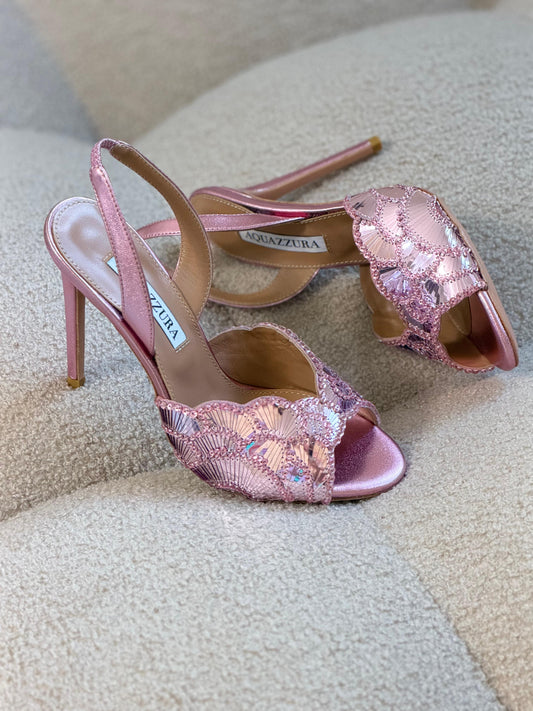 Aquazzura Ce Soir Sequined Leather Slingback Sandals
